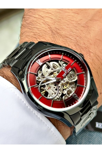 Reward Black Color Automatic Winding Steel Strap Original Men's Wristwatch + BRACELET WITH GIFT