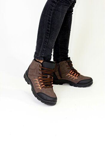 DÜNYA MAĞAZA Efe Water Cold Proof Γούνα Εσωτερικά Εγγυημένα Unisex Χειμερινές Μαύρες Μπότες Καφέ με φερμουάρ Αντιολισθητική σόλα