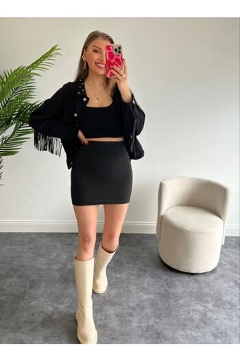 SIRGİYİM Black Slim Mini Skirt