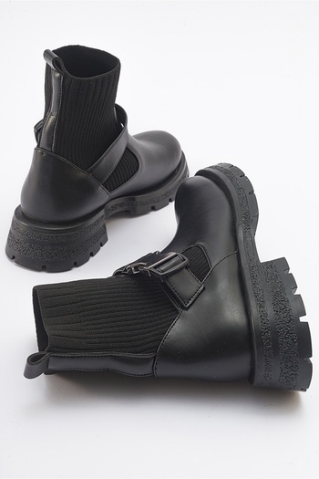 LuviShoes VALON Μαύρες πλεκτές αγκράφες Λεπτομερείς γυναικείες μπότες