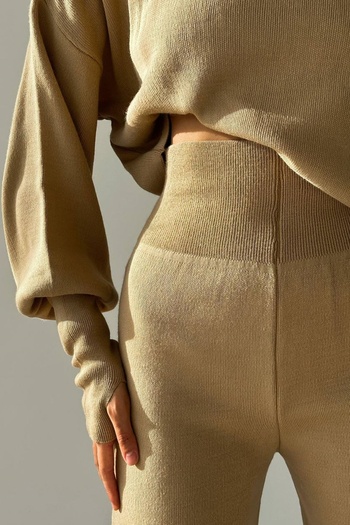 vuvutasarım High Waist and Hand-held Camel Knitwear Sweater and Trousers Double Set - Turtleneck 015