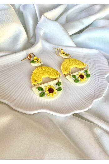TREND Miyamila Collection Yellow Dangle Earrings with Sunflower Pattern