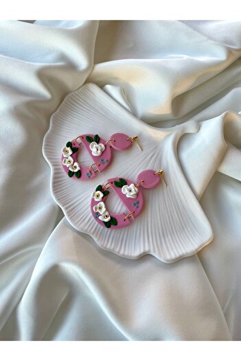 TREND Miyamila Collection White Floral Pink Polymer Dangle Earrings