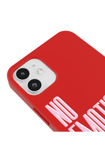 Casen iPhone 12 Silikon Özel Tasarım Yazılı Duygusuz No Emotions Club Kırmızı Renkli Telefon Kılıfı