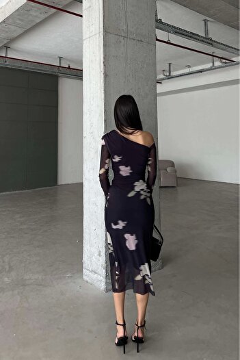 Eka Women's Black Digital Print Tulle Dress 0880-231053