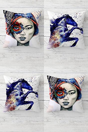 on the clouds Native American Women's Prancing Horse Concealed Zippered Throw Pillow Cover Seat Pillow Cover Set (4 PCS)