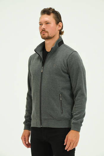 MSW Zippered Lined Regular Fit Men's Stand Collar Thessaloniki Cardigan