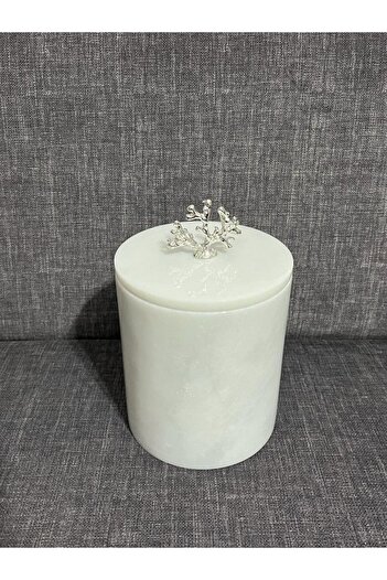 ATAY MERMER TASARIM White Marble Trash Can, Silver Coral Accessories, Stylish and Elegant Design