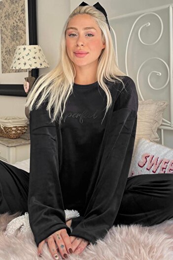 Pijamaevi Set de pijamale pentru femei, exclusiv din catifea, cu model perfect negru