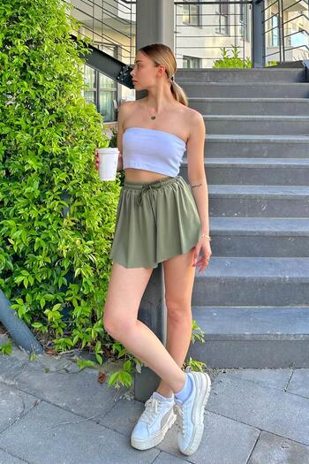 Swist Khaki Loose Fitting Double Layer Women's Sports Shorts