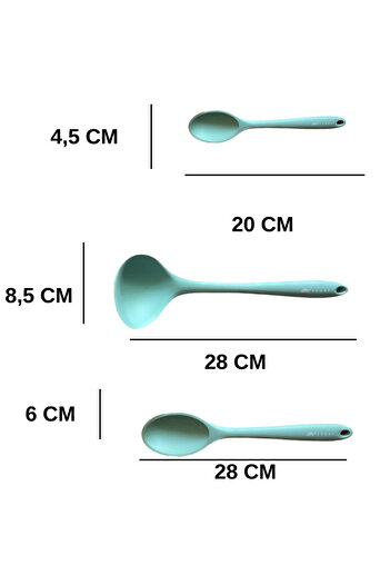 Multiamo Hard Tip Heat Resistant Fireproof Nonstick Silicone Spoon Set 3 Pieces 28cm/20cm Spoon 28cm Ladle