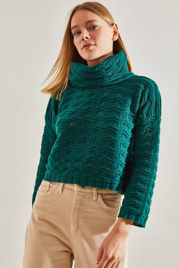 Bianco Lucci Women's Turtleneck Patterned Knitwear Sweater
