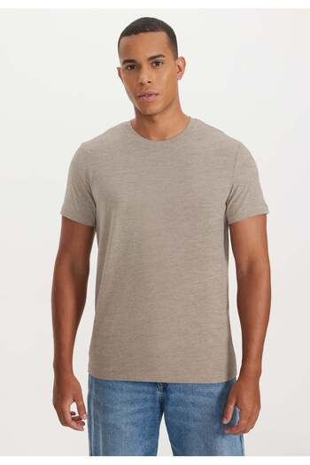 WESTMARK LONDON Ανδρικό T-Shirt MERLIN καφέ Melange Crew Neck Regular Fit Basic