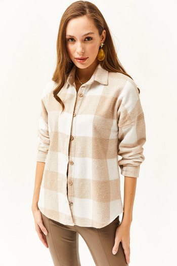 Olalook Women's Stone Plaid Lumberjack Shirt GML-19001153