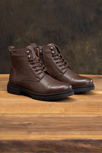 SELİN SOYLU Men's Genuine Leather Boots, Fur Boots, Zipper Boots