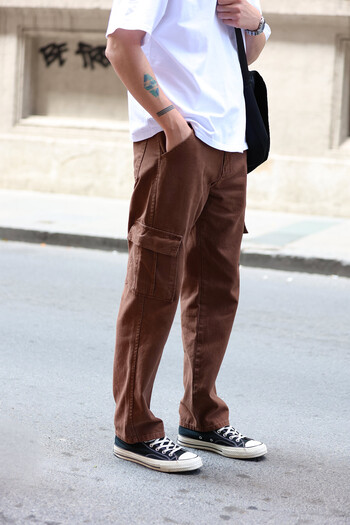 HYMAN Ανδρικό Cargo Pocket Baggy Παντελόνι Καφέ