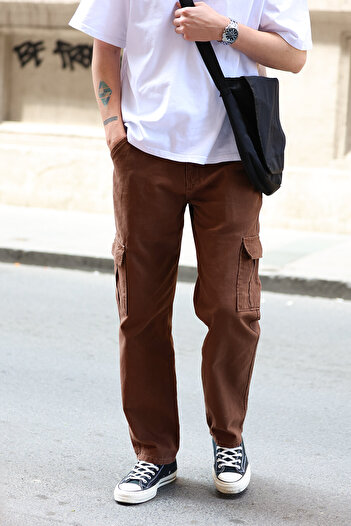 HYMAN Ανδρικό Cargo Pocket Baggy Παντελόνι Καφέ