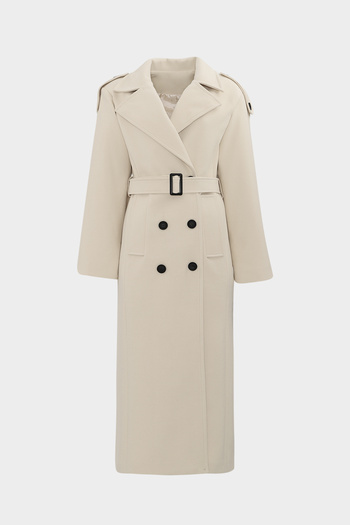 Açelya Okcu Premium Epaulet Λεπτομερές Γυναικείο Μάλλινο Παλτό με διπλό στήθος Slim Fit με πτερύγιο