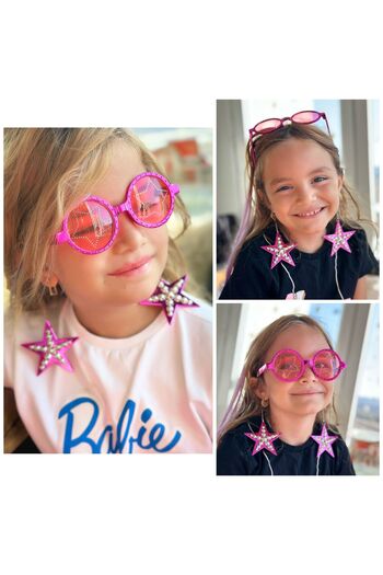 QUEEN AKSESUAR Pink Children's Glasses with Star Earrings - Women's 90S New Year Birthday Party Pendant Lamp
