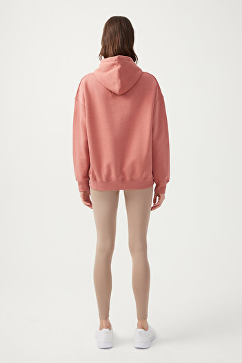 Los Ojos Γυναικείο μπλουζάκι Dusty Rose White Hooded Πλεκτό Φούτερ με φερμουάρ Oversize με ριμπ φερμουάρ