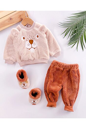 BabyWorldStore Little Squirrel Shoulder Snap Slippers Welsoft Winter 3-Piece Set 6-24 Months