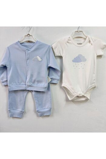 Mylamia Blue Baby Boy Cloud Patterned 3-Piece Set