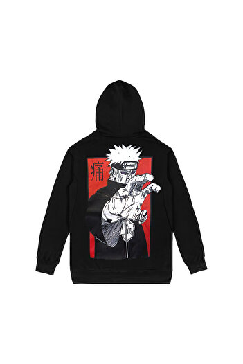 Orijin Tekstil Φούτερ με μαύρη κουκούλα με στάμπα Naruto Pain μπροστά και πίσω