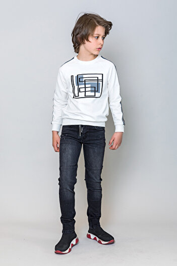 incity Kids Boy Geometric Printed Ecru Sweatshirt