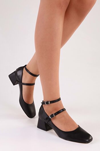 Shoeberry Dámské boty Linnie Black Skin na tlustém podpatku Black Skin