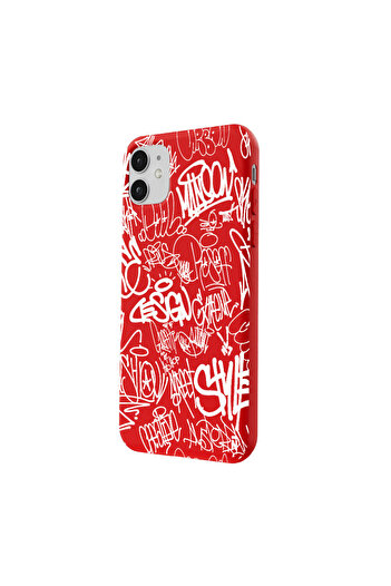 Casen iPhone 11 Silikon Urban Grafiti Yazılı Tarz Style Kırmızı Renkli Telefon Kılıfı