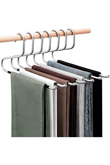ROBEVE 10 Pieces Open Ended Non-Space Non-Slip Clothes Hanger Skirt Hanger Stainless Steel Hanger