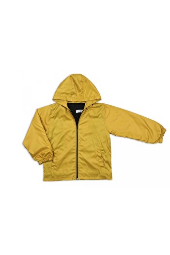 NSE COLLECTION Unisex Children's Shiny Mustard Color Seasonal Cotton Fabric Lined Hooded Raincoat