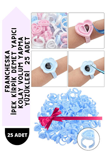 Francheska İpek Kirpik Kolay Volume Yapıştırıcı Yüzükleri 25 li Pembe Kalpli Model
