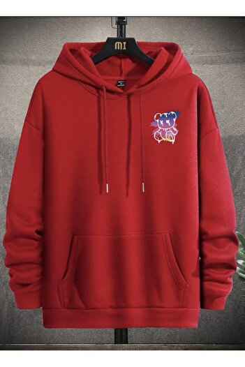 Machetta Plus Size Teddy Bear New York Printed Oversize 3 thread Hooded Sweatshirt