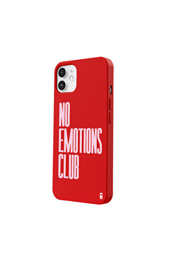 Casen iPhone 12 Silikon Özel Tasarım Yazılı Duygusuz No Emotions Club Kırmızı Renkli Telefon Kılıfı