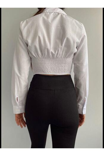 BE CHİC Cămașă Crop de damă albă cu corset cu spate elastic Gm2000