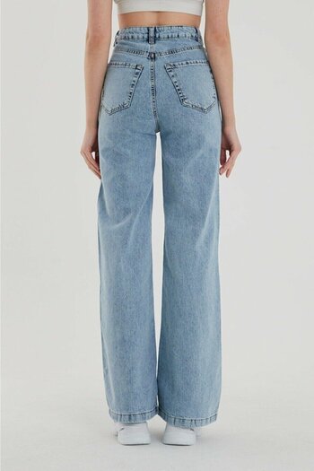 ByCukurovaFrango Power Lycra Women's Light Blue Snow Wash High Waist Loose Leg Denim Jeans