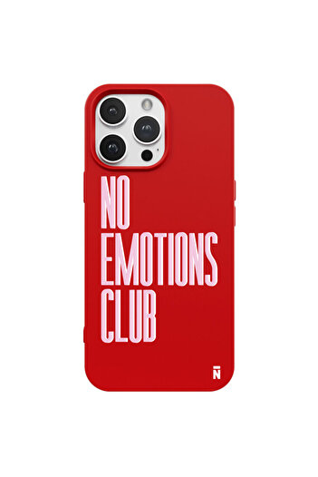 Casen iPhone 14 Pro Silikon Özel Tasarım Yazılı Duygusuz No Emotions Kırmızı Renkli Telefon Kılıfı