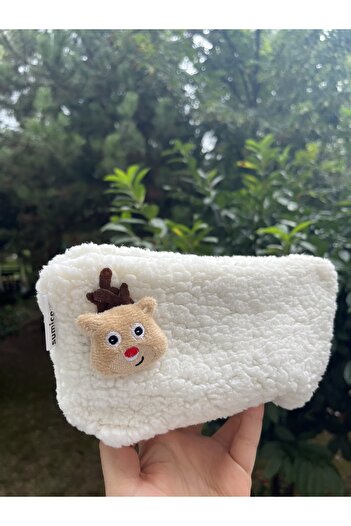 sumicorn Christmas Deer Plush Washable Zippered Gingham Lined Cloth Pen Holder