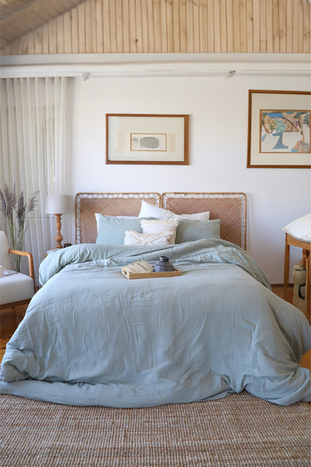 vivamaison Double 2 Layer Muslin Duvet Cover Set, Cotton Soft Fabric 200x220 cm Sage Green