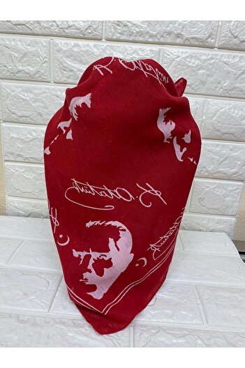sema aksesuar Red Moon Star Ataturk Silhouette and Signature Cotton Scarf - Bandana - 23 April, 29 October, 19 May