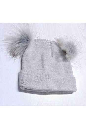 ÇEÇEN HOME Cute Winter Baby Kids Double Pompom Knitwear Beanie