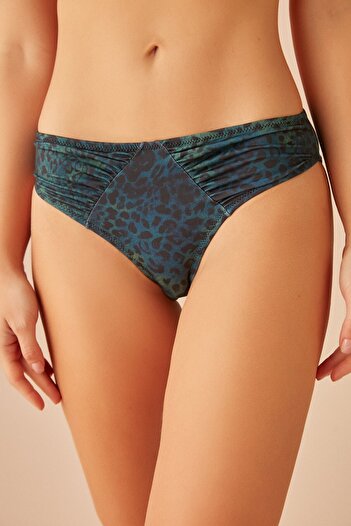 SUWEN Pleated Patterned Bikini Bottom