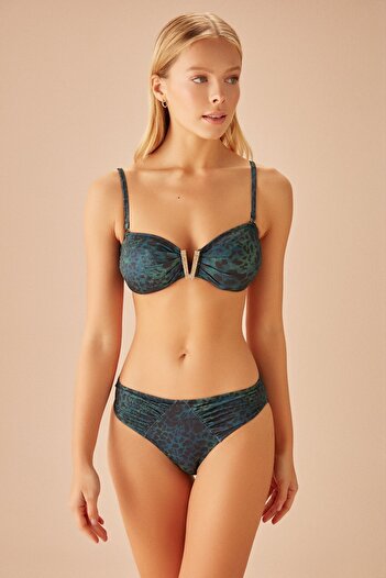 SUWEN Pleated Patterned Bikini Bottom