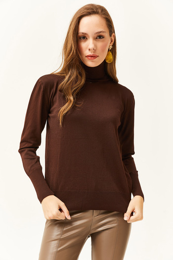 Olalook Women's Bitter Brown Full Fisherman Lycra Knitwear Sweater KZK-19000578