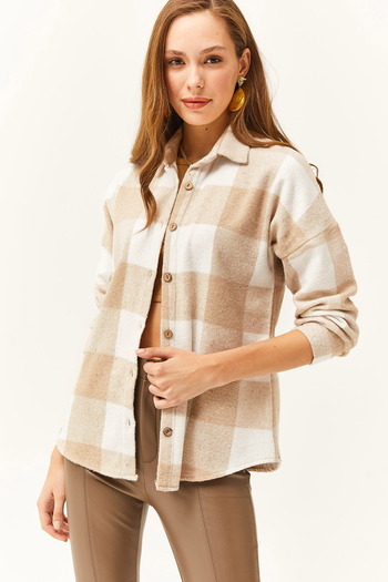 Olalook Women's Stone Plaid Lumberjack Shirt GML-19001153