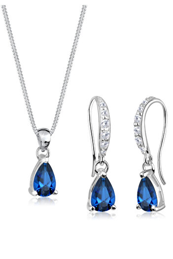 ELLI Schmuckset Saphirblau Tropfen Zirkonia Silber