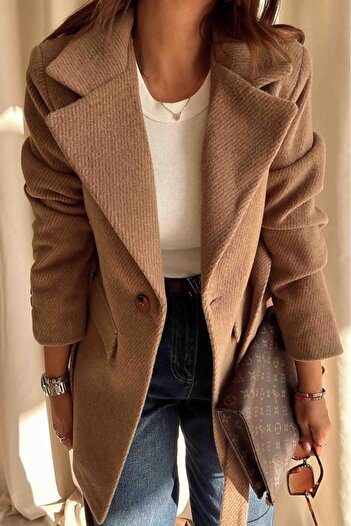 Lavanta Tekstil Coffee with Milk - Camel Belted Stash Jacket Coat