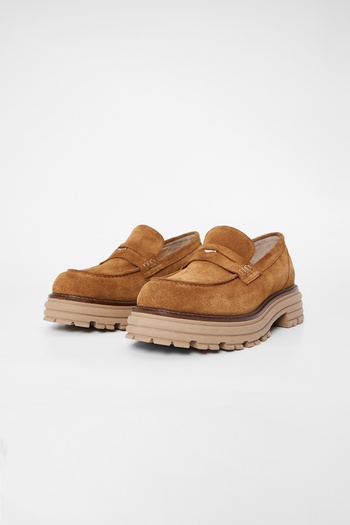 Valmenti Γυναικεία Παπούτσια Loafer Leather Suede Tobacco