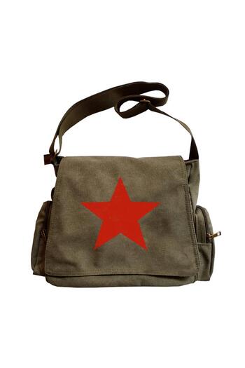 Touz LAGOM MODA Red Star Printed Unisex Green Messenger Bag